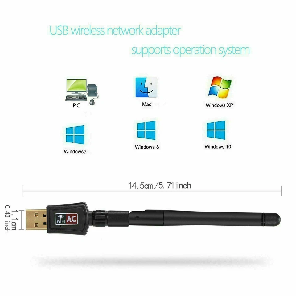 AC1200 Mbps Dual Band 2.4/5Ghz Wireless USB WiFi Network Adapter Antenna 802.11 - Image 3 of 4