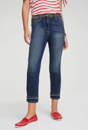 LINEA TESINI Damen Designer-Jeans m. Nieten, blau-used - 第 1/4 張圖片