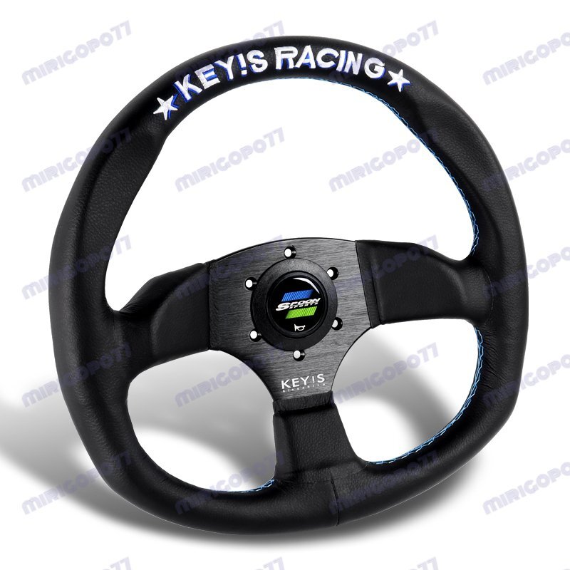 340mm KEY'S Racing White Blue Embroidery Leather Steering Wheel