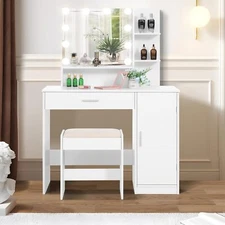 10LED Makeup Vanity Table Set Dressing Table w/ Cabinet Dresser Desk for Bedroom