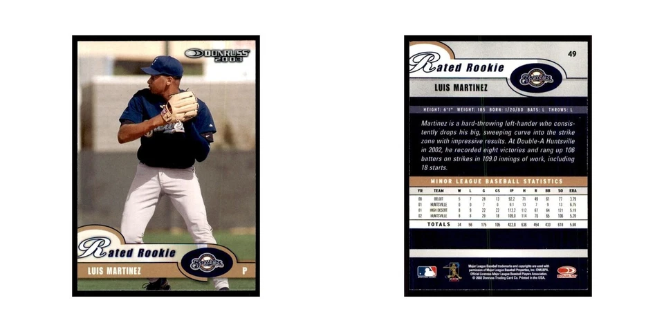 2003 Donruss Luis Martinez RC Brewers #49 - Image 3 of 3