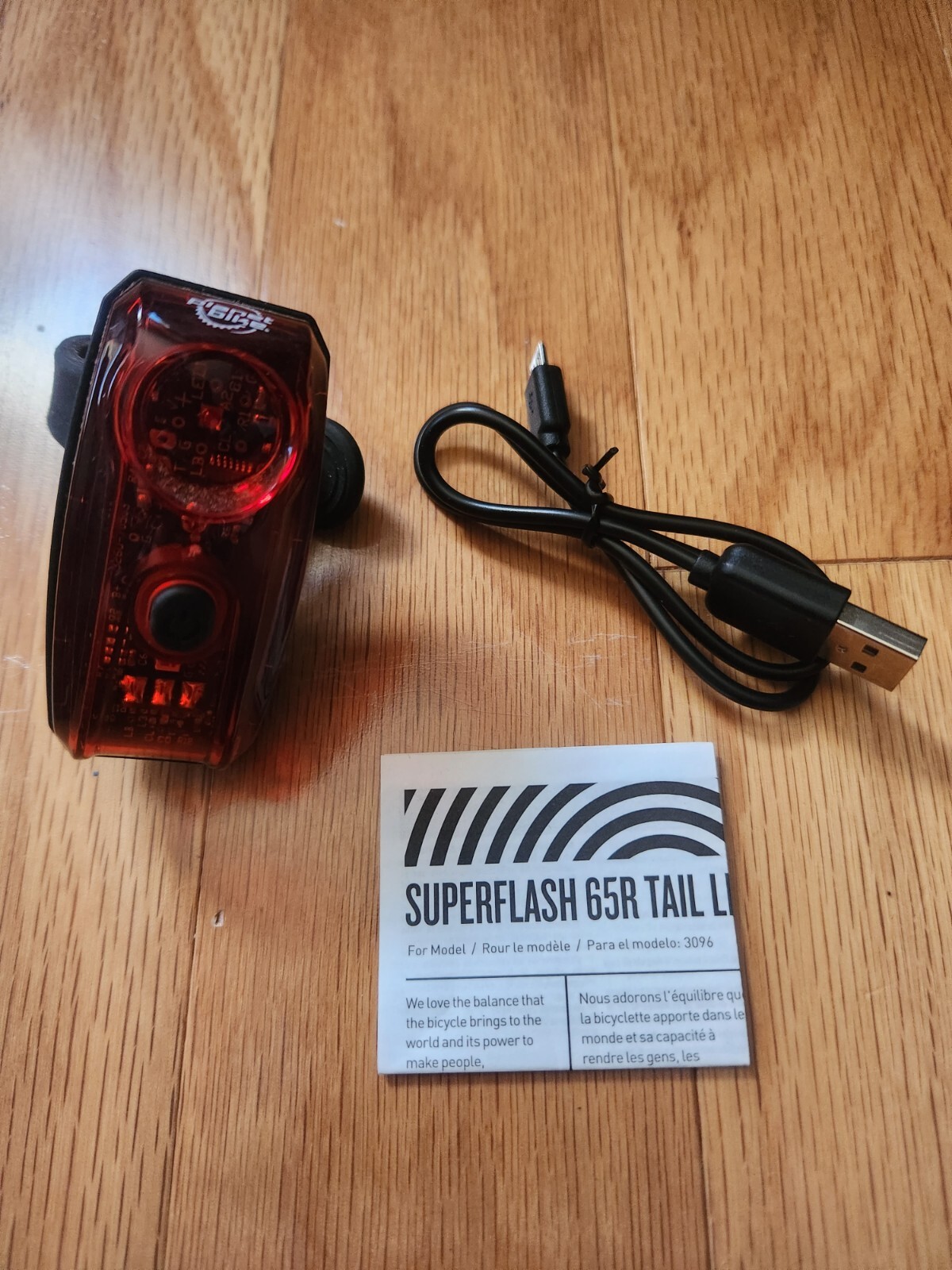 Planet Bike Superflash 65R LED Rechargeable Taillight, w/ Instructions & Cable