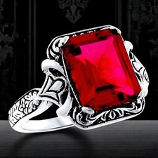 ANTIQUE STYLE 925 SOLID STERLING SILVER 4.5 CARAT LAB-CREATED RUBY RING   480