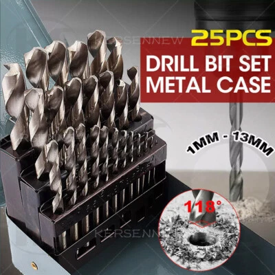 25x HSS Metal Twist Drill Bit Set 1mm-13mm Quality High Speed Metric Tool