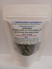 Spirulina & Chlorella Powder Capsules Organic - 100ct- Great Price- Super Fresh!