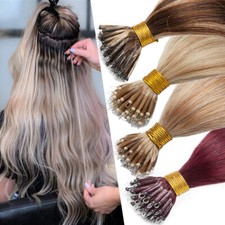 200PCS Thick 100 Remy Human Hair Extensions Nano Ring Micro Loop Beads Caramel