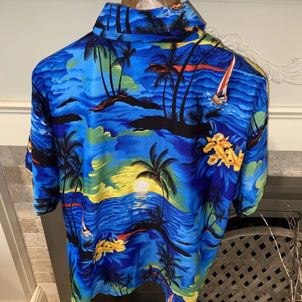 Camisa Rima Beachwear Para Hombre Extra Grande XL Azul Playa Isla Vacaciones Foto 2 de 4