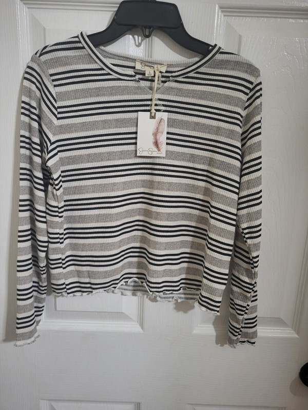 Jessica Simpson Kids Girls Stripe Color Large 12 Longsleeve Shirt Gray Black 