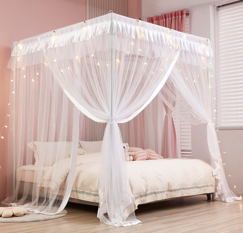 4 Corners Post Canopy Bed Curtains for Girls Kids Adults Queen Size- Cute Cozy D - Picture 1 of 8