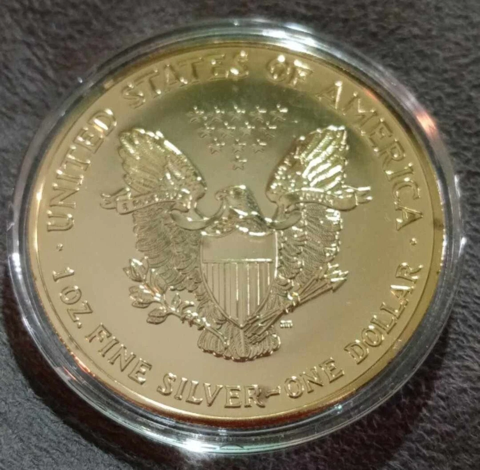 2004 24K Gold Plated American $1 - 1oz .999 Silver Eagle in capsule + Gift - Image 2 of 3