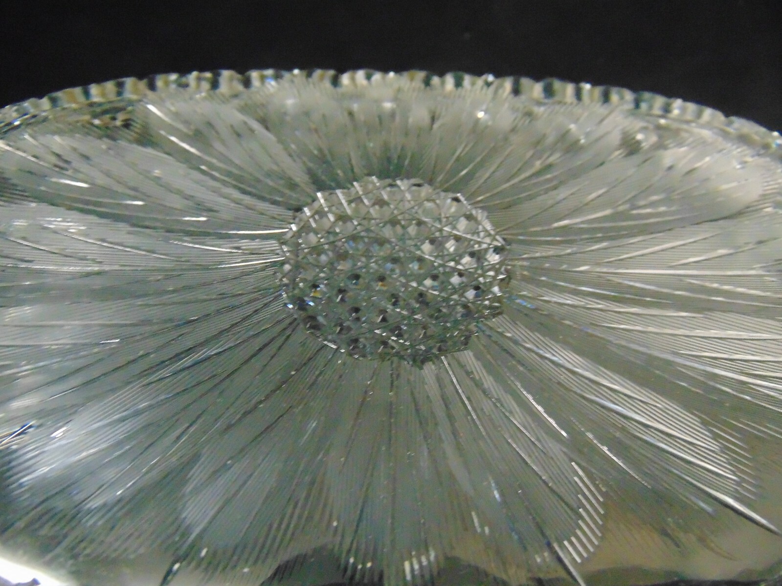 13" ABP American Brilliant Cut Glass Celery Tray, HC Fry Co? Flower, Poppy?