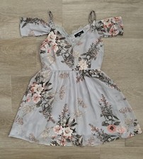 Lulu’s Gray Floral Print Mini Dress Small S Off-Shoulder Cold Shoulder JMD7669