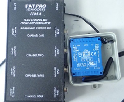 FAT PRO FPM-4 FOUR CHANNEL, 48V PHANTOM MICROPHONE POWER SUPPLY W/ EURO ADAPTER