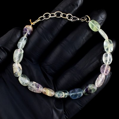 Mehrfarbiges Fluorit hervorragendes Muster 77,00 kt Perlen bestes Armband RK 40 E720