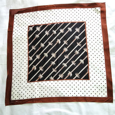 Vintage Anne Klein Large Square Scarf - Brown  Black Bamboo Polka Dot