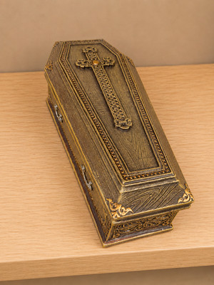 Gothic Coffin Trinket Box with Ornate Cross Lid Decor