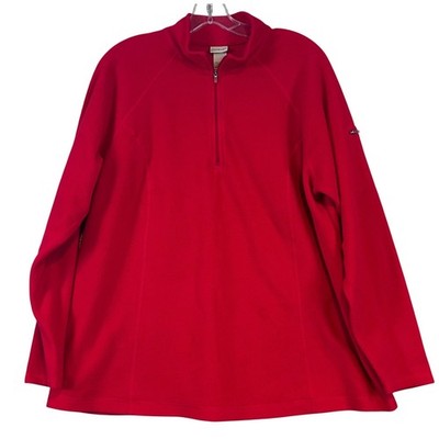 LL Bean Womens 1X Red Fleece Quarter Zip Pullover Mock Neck Sleeve Pocket Warm
