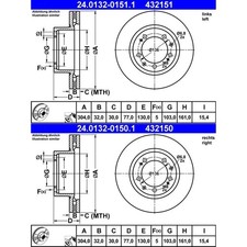 2x ATE 304mm BREMSSCHEIBEN VORNE LINKS+RECHTS passend für PORSCHE 928 944