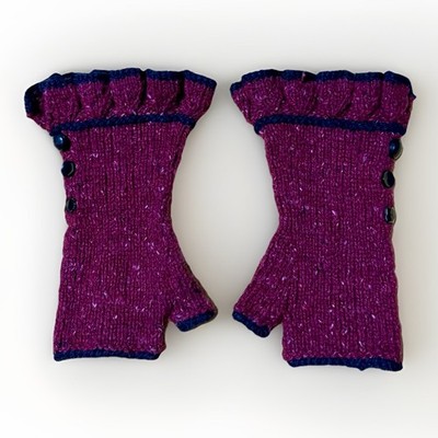 Handmade Knit Ruffle Fingerless Wrist Warmers Texting Hand Warmer Gloves Wool