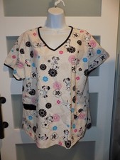 Disney Beige 101 Dalmation SS 3 Pocket Scrub Shirt Size L Women's