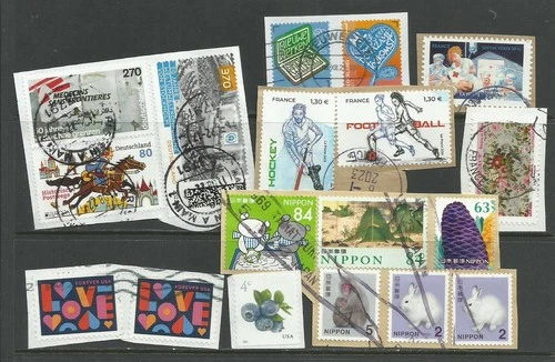 ? Worldwide Used Stamps Lot Japan France Germany USA Sports Flowers Rabbits