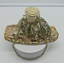 VINTAGE Gold Tone Embellished Metal Mesh Beggar's Purse Wallet Evening Bag