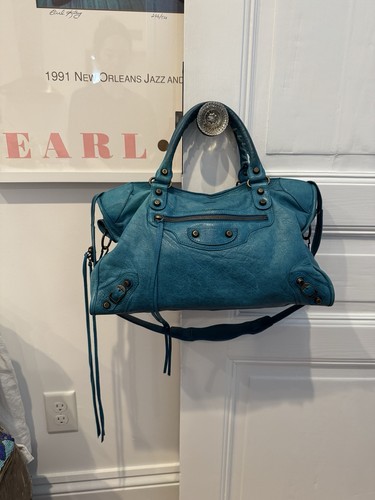 Vintage Balenciaga Motorcycle City Bag A Tag SS 2005 Turquoise Chèvre Goatskin
