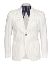 NWT EZZELINO SPORT COAT blazer jacket white blue cotton linen luxury Italy 48