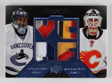 2008 UD Black Dual Player Jerseys Blue 2/5 Roberto Luongo Miikka Kiprusoff av1