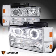 Fits 1988-1993 Chevy Ck 1500 Sierra Led Halo Projector Headlightsbumper Lamps