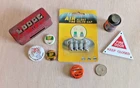 Vintage garage items Lodge, John Bull , Betterware tin, badges, sign, caps +coin