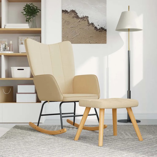 Schaukelsessel Mit Hocker Stoff Creme Sessel Relaxsessel-image