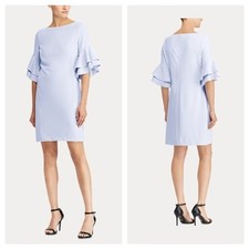 Lauren Ralph Lauren Blue Periwinkle Ruffle Sleeve Crepe Cocktail Party Dress 14