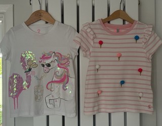 Niñas Joules Helado Pompón y Unicornio y Lentejuelas Flamenco Top Conjunto de 2 Edad 5 6