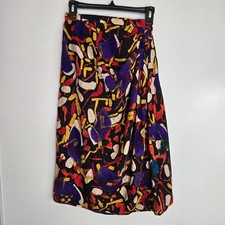 Vtg 1980s Emanuel Ungaro Parall le Abstract Print Silk Wrap Skirt Sz6 Colorful