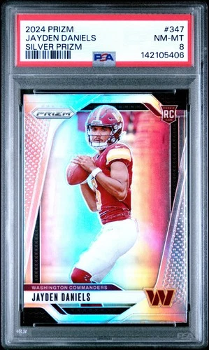 142105406 Jayden Daniels 2024 Panini Prizm #347 Silver Rookie RC PSA 8