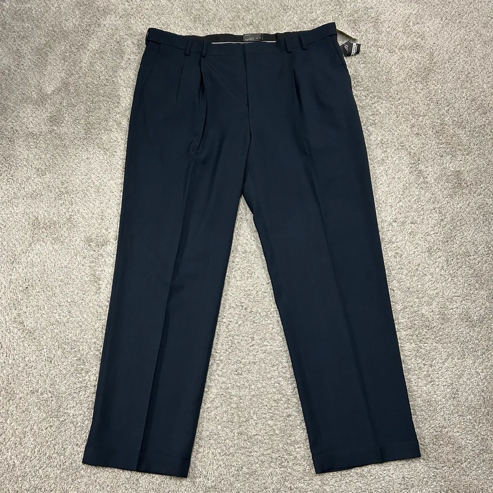 Pantalones de vestir Van Heusen para hombre 44X34 doble pliegue microfibra azul marino nuevos con etiquetas Foto 2 de 4