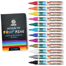 Premium Paint Pens by 12 pack, Oil-based Paint Marker, Medium Point, Writes o...
