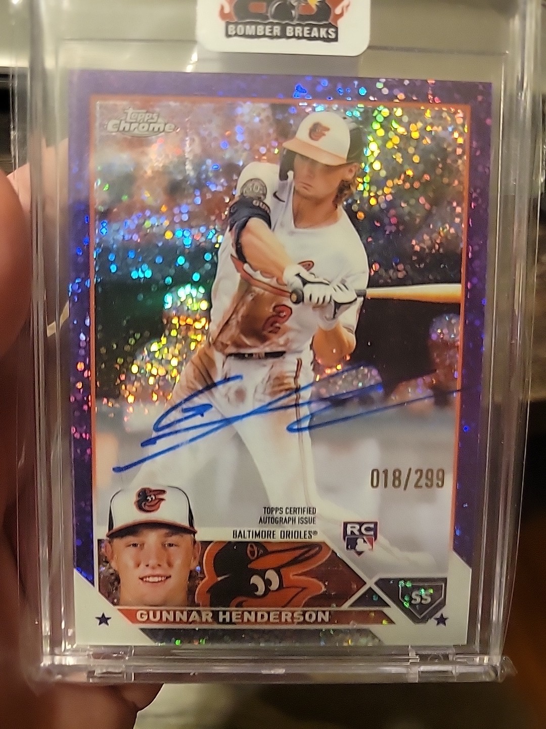 Gunnar Henderson 2023 Topps Chrome #RA-GHE Purple Speckle On Card Auto /299 (RC)