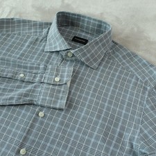 Ermenegildo Zegna Button Up Shirt Mens XL Gray Check Casual Soft Cotton