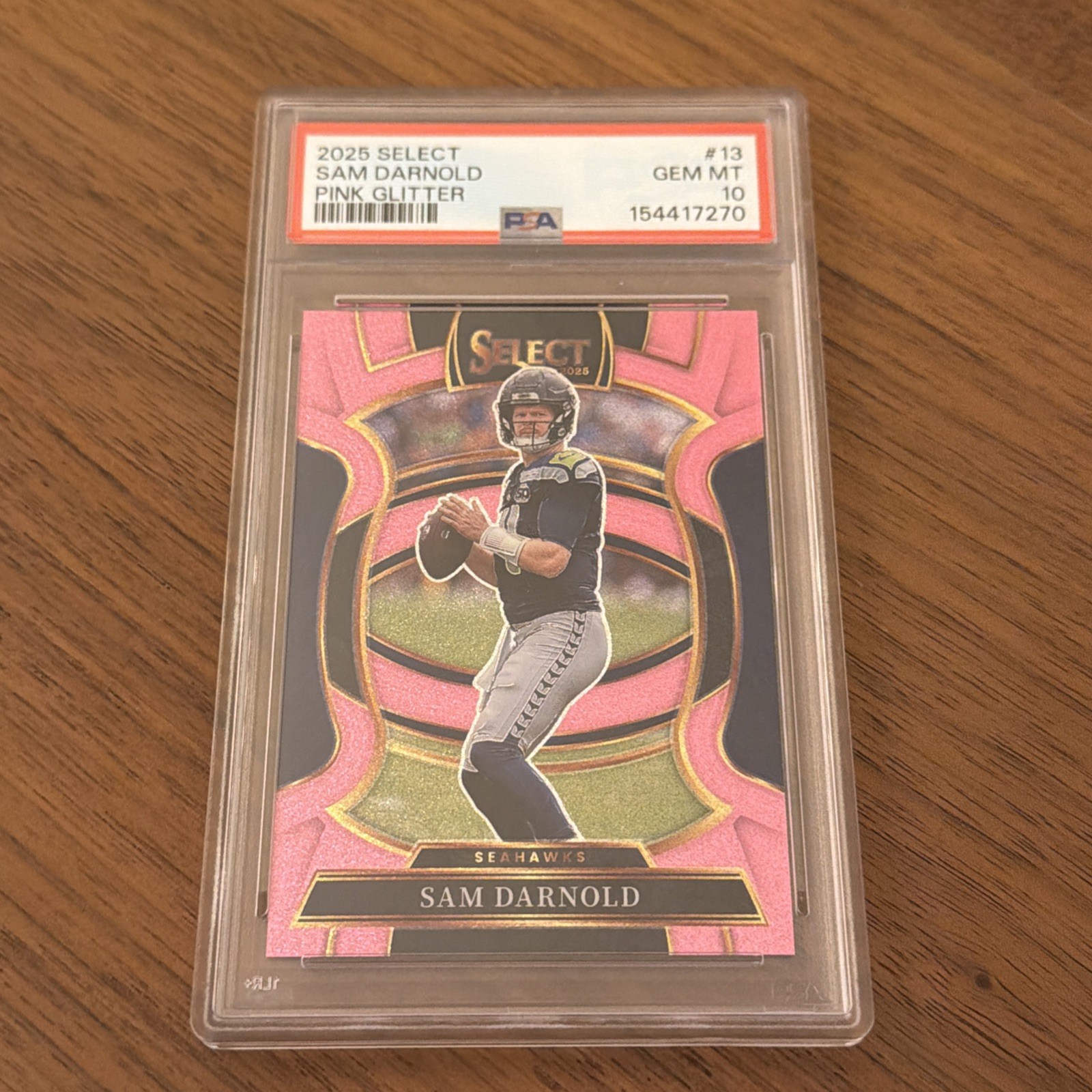 2025 Panini Select - Concourse Sam Darnold #13 Pink Glitter Prizm /15 PSA 10