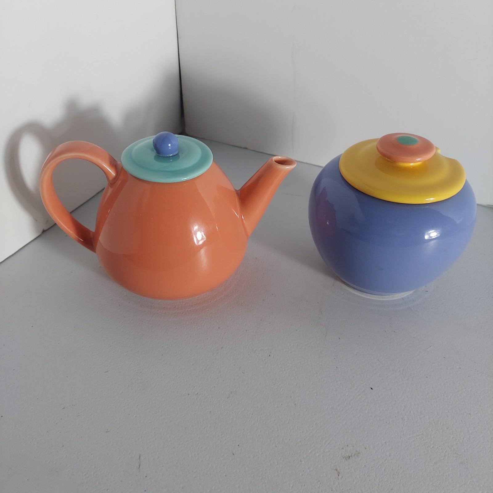RARE Vtg Lindt-Stymeist Colorways Cream and Sugar Set Blue Orange Creamer Japan