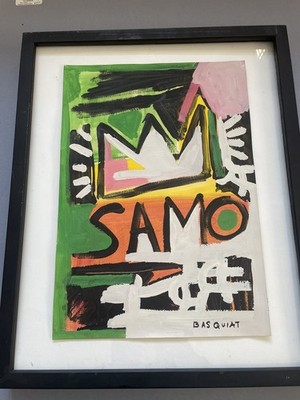 Jean Michel Basquiat Original Gemälde Kunst Design Samo Crown Street signiert D82