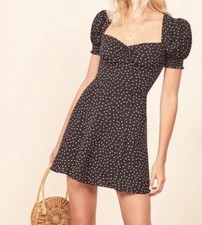Reformation Women’s Black Polka Dot Puff Sleeve Drea Dress Selene Dot. Size 8.