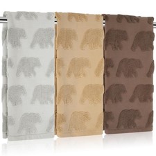 3Pcs Bear Hand Towels for Bathroom 3D Brown Cabin Bear Woodland Jacquard Cott...
