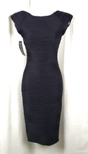 Ax Paris Black Cap Sleeve Ripple Bodycon Midi Dress Size 6 Uk CR059 BB 08