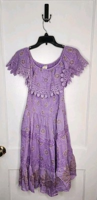 NWT Sz S/M Ananta Made In India 100% Rayon Purple Gold Mandala Dress Boho
