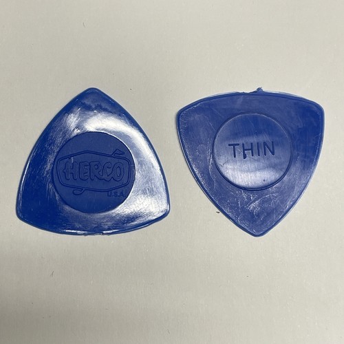 2 Vintage Herco Flexylon Gitarren Plektren dünn blau 60er Jahre selten