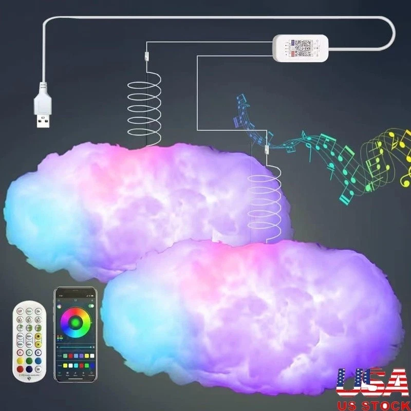 Cloud Lightning Light W/ Music Sync RGB LED Remote Control USB Ceiling Decor