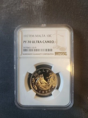 1977 ORDER OF MALTA SILVER 9 TARI X-57 NGC PF 69 ULTRA CAMEO RARE TOP POP 1